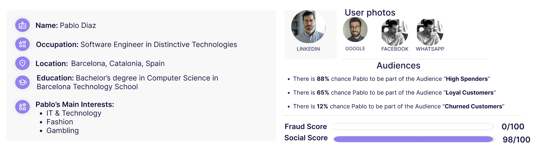 SocialScore profile summary with signals